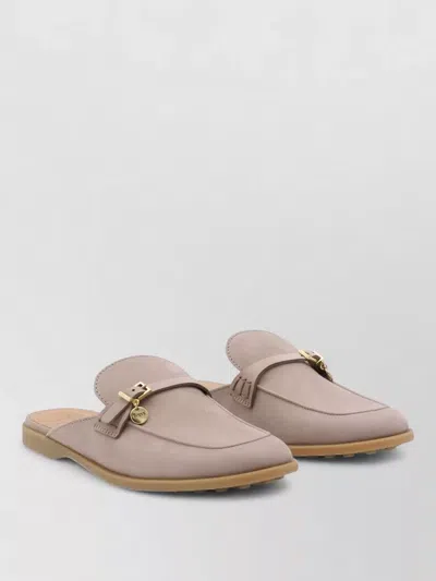 Tod's Loafers Flat Sole Gold Tone Hardware Round Toe In Pink