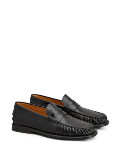 Tod's Mocassini Penny Arricciati Con Suola In Gomma In Black
