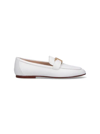 Tod's White Calfskin Moccasin With Gold Bar And Velcro Closure In Multi