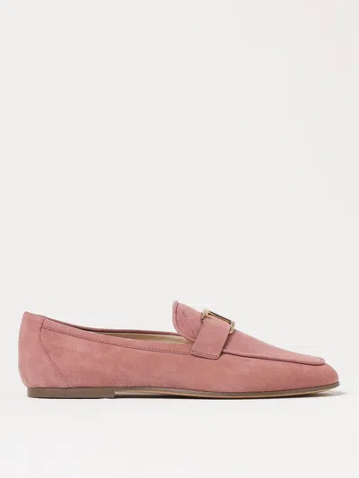Tod's Embellished Nubuck Loafers In Pink