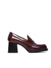 Tod's Heel Block Leather Loafers Shiny Finish In Marrón