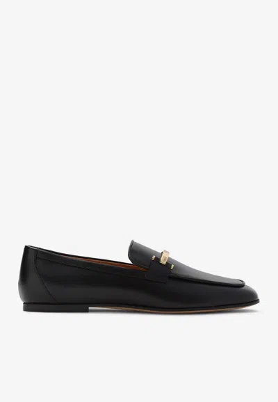 Tod's Logo Bar Leather Loafers In Black
