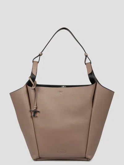 Tod's Logo Bucket Bag In Nude & Neutrals