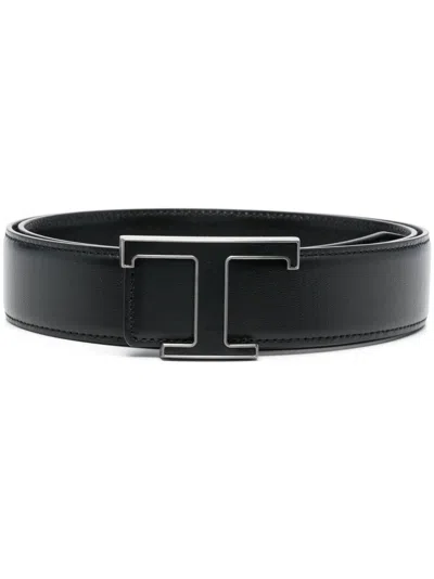 Tod's Logo-buckle Leather Belt In Black