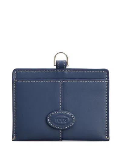 Tod's Logo Calfskin Cardholder In Blue