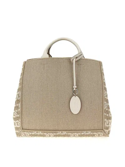 Tod's Logo Canvas Shopping Bag In Beige