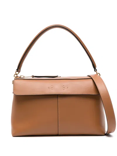 Tod's Logo-charm Leather Tote Bag In Brown