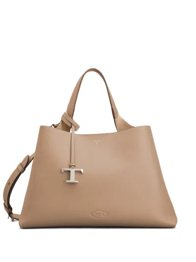 Tod's Logo Charm Top Handle Tote Bag In Brown