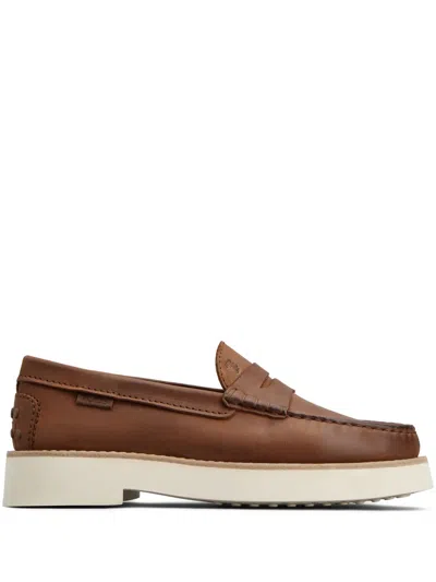 Tod's Logo-debossed Leather Loafers In Brown