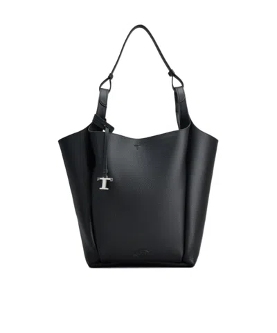 Tod's Logo-debossed Leather Tote Bag In Black