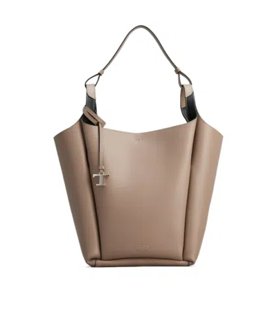 Tod's Logo-debossed Leather Tote Bag In Nude