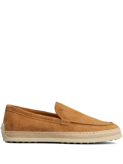 Tod's Logo-debossed Suede Espadrilles In Brown
