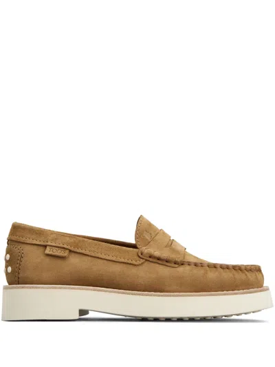 Tod's Logo-debossed Suede Loafers In Brown