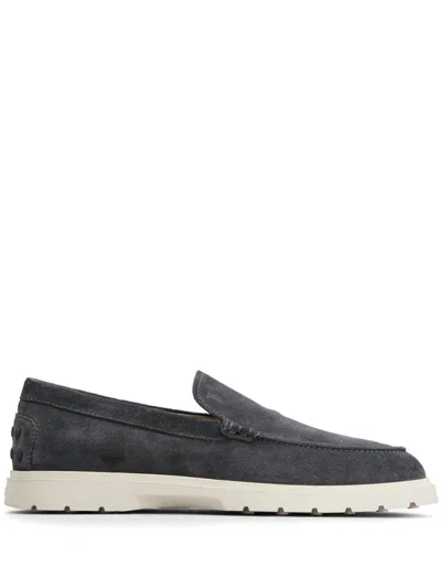 Tod's Logo-debossed Suede Loafers In Blue