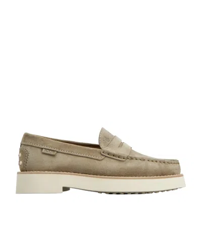 Tod's Logo-debossed Suede Loafers In Beige