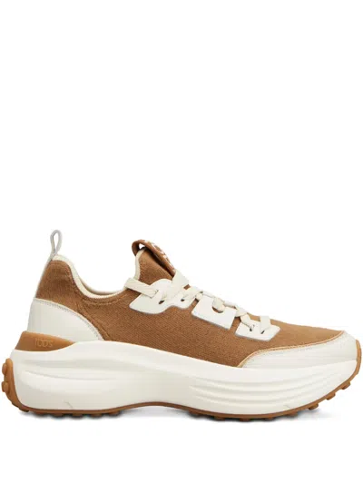Tod's Beige Sneaker With Logo Patch On Tongue And Raised Sole In Cotton Mix Woman In Multi