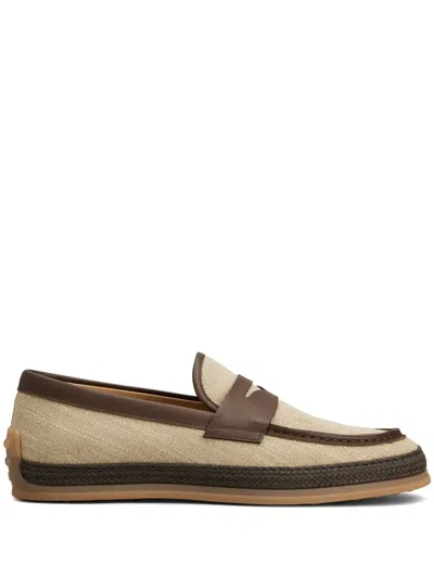 Tod's Logo Embossed Leather Loafers In Neutrals