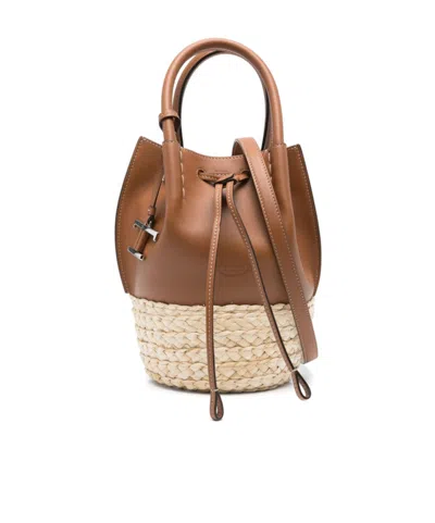 Tod's Logo Embossed Panelled Bucket Bag In Brown