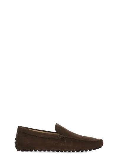 Tod's Logo Embroidered Round Toe Loafers In Brown