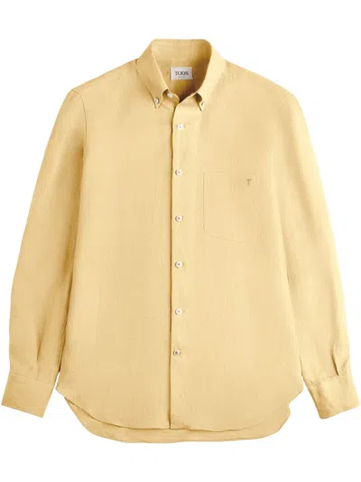Tod's Button Down Shirt In Linen In Yellow