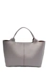 Tod's Spacious Leather And Suede Tote Bag With Magnetic Closure In Grey