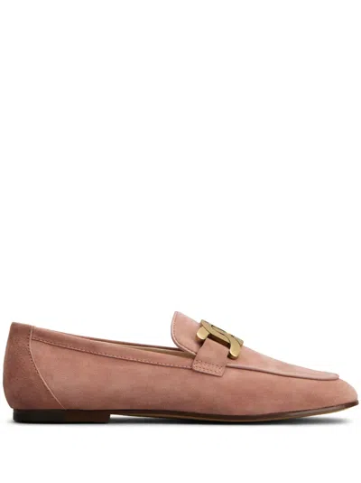 Tod's Logo-engraved Suede Loafers In Rosa
