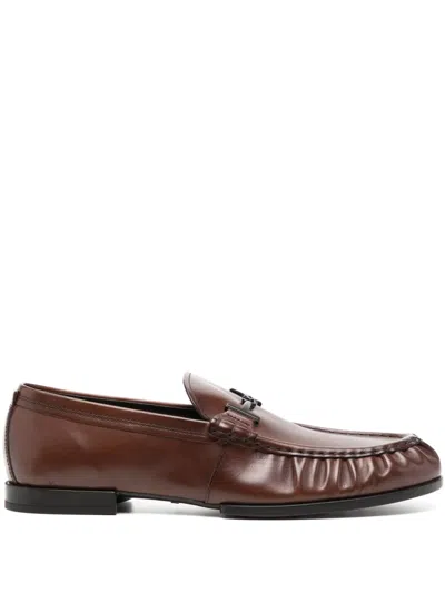 Tod's Logo-horsebit Leather Loafers In Brown