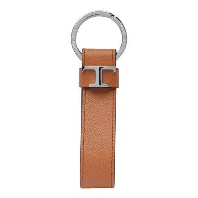 Tod's Logo Keyring In Cuoio Chiaro