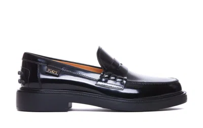 Tod's Patent Mocassino Penny Loafers In Black