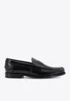 Tod's Logo Leather Loafers In Black