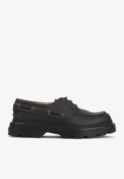 Tod's Logo Monogram Leather Derby Shoes In Black