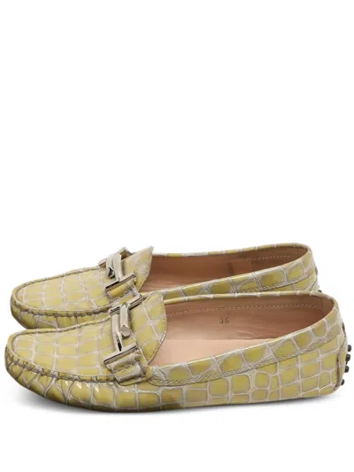 Pre-owned Tod's Croc-embossed Logo-detail Loafers In Neutral