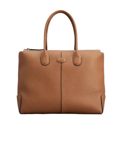 Tod's Logo-patch Leather Tote Bag In Brown