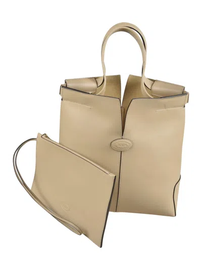 Tod's Logo Patch Top Handle Shopper Bag In Beige
