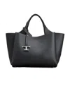 Tod's Mini Leather Shopping Bag With Grained Texture In Black
