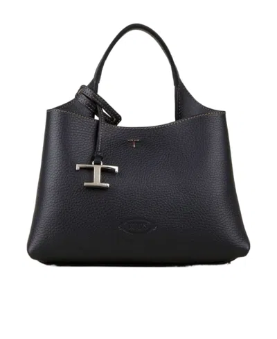 Tod's Logo-pendant Leather Tote Bag In Black