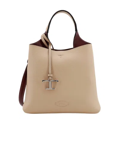 Tod's Logo-pendant Leather Tote Bag In Nude