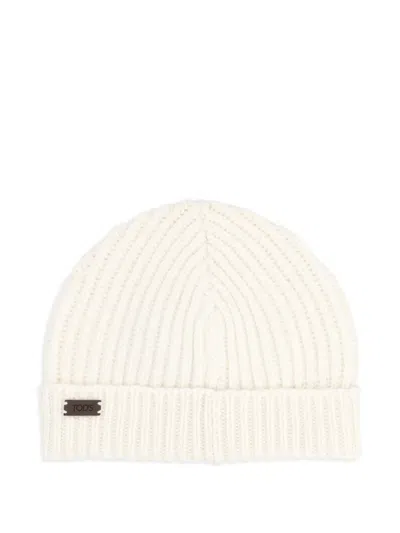 Tod's Logo-plaque Beanie Hat In Neutral