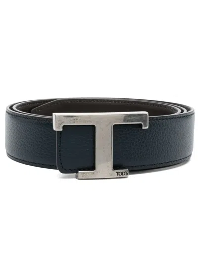Tod's Logo-plaque Calf-leather Belt In Blue
