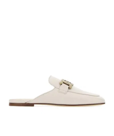 Tod's Logo-plaque Flat Leather Mules In White