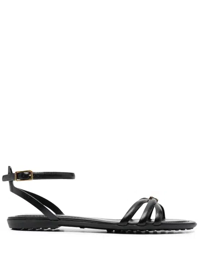 Tod's Logo-plaque Flat Sandals In Black