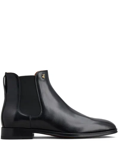 Tod's Logo-plaque Leather Ankle Boots In Black
