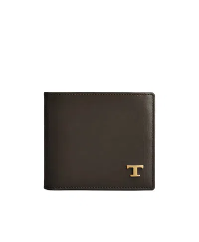 Tod's Logo-plaque Leather Bi-fold Wallet In Black