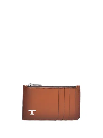 Tod's Logo-plaque Leather Card Holder In Brown
