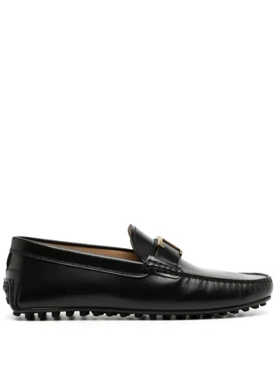 Tod's Logo-plaque Leather Loafers In Black