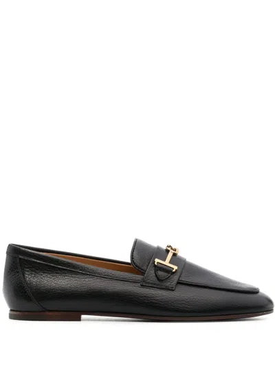 Tod's Logo-plaque Leather Loafers In Black