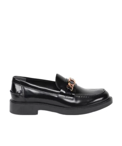 Tod's Logo-plaque Leather Loafers In Black