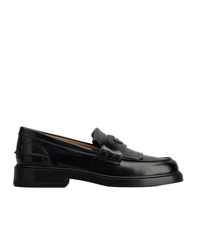 Tod's Logo-plaque Leather Loafers In Black