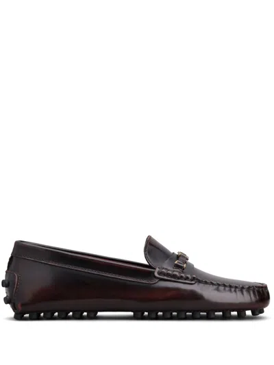 Tod's 'gommino' Brown Loafers With Engraved Logo In Red