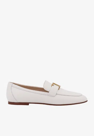 Tod's White Calfskin Moccasin With Gold Bar And Velcro Closure In Multi